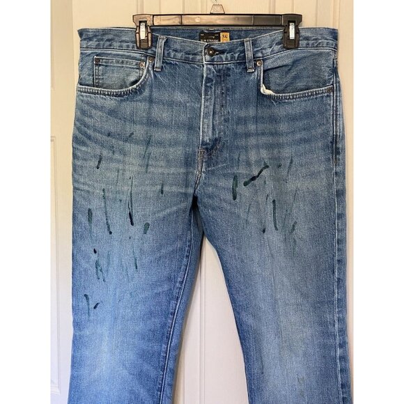 J Crew Jeans 36x32 Paint Spatter Men's Slim Straight Leg Medium Wash - Picture 3 of 10